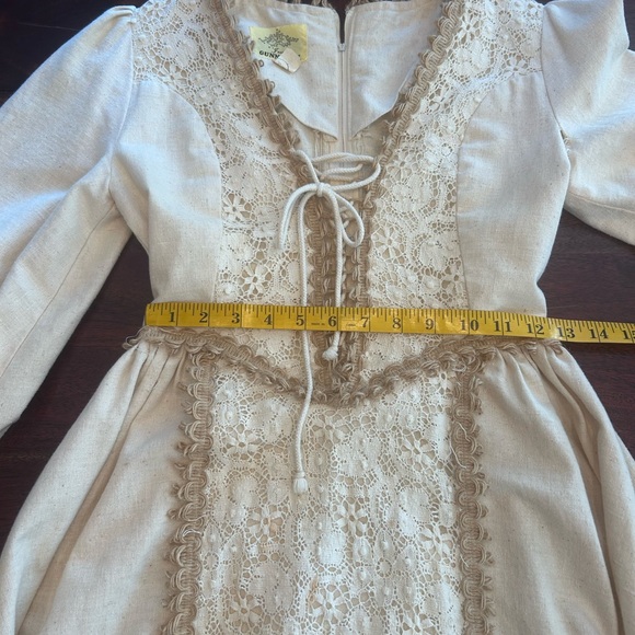 Vintage 1970s Gunne Sax Black Label Prairie style dress - burlap/cotton/ flax - Picture 10 of 15